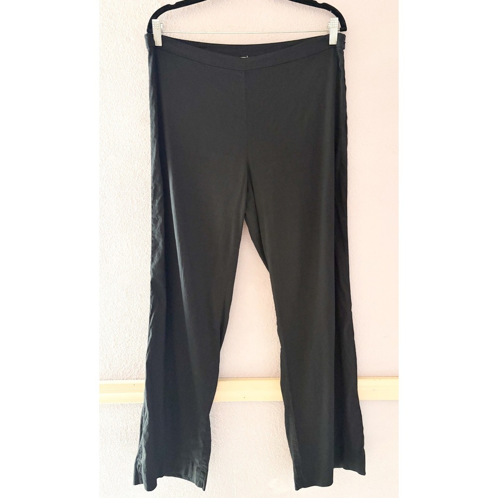 Eileen Fisher Black Organic Linen Blend Stretch Straight Leg Pants Lagenlook 14